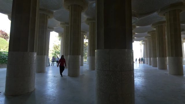 Building with columns in Park Guell, Barcelona