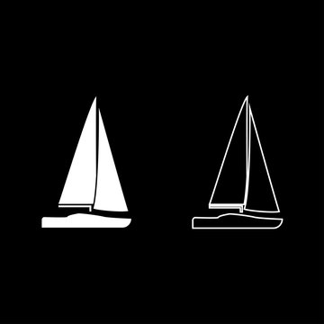 Yacht icon set white color illustration flat style simple image
