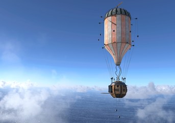 Fantasy Airship Zeppelin Dirigible Balloon 3D illustration © elenaed