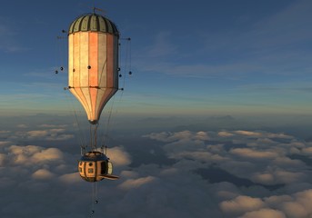 Fantasy Airship Zeppelin Dirigible Balloon 3D illustration © elenaed