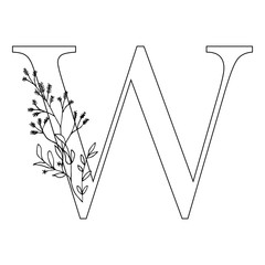 Floral letter W. Romantic lettering design with flowers.