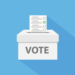 checklist in vote box on blue with long shadow, stock vector illustration