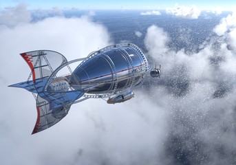 Fantasy Airship Zeppelin Dirigible Balloon 3D illustration © elenaed