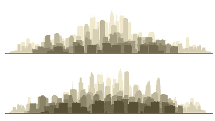 Horizontal line silhouettes of downtown and skyscrapers.