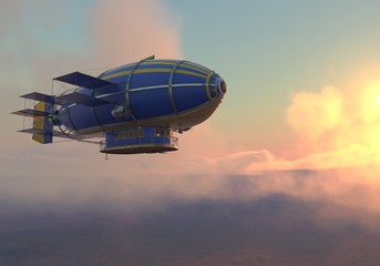 Fantasy Airship Zeppelin Dirigible Balloon 3D illustration © elenaed