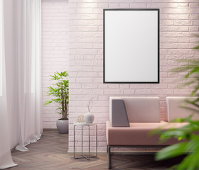 Mockup Poster in the interior, 3D illustration of a modern design