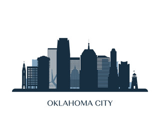 Obraz na płótnie Canvas Oklahoma City skyline, monochrome silhouette. Vector illustration.
