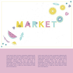 Vector banner with fruits, berries and text.