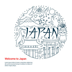 Hand drawn symbols of Japan. Japanese culture and architecture.