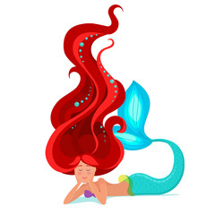 Beautiful little mermaid. Isolated vector object