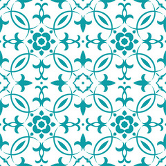Vector oriental pattern in blue color. Tile or dutch tile style. Turkish pattern