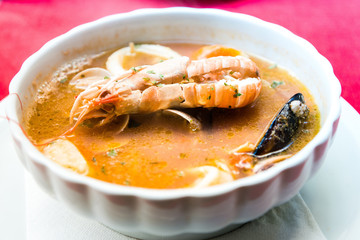 closeup mix seafood Shrimp and Mussels salad