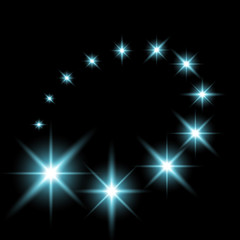 Glittering flying stars, aqua color
