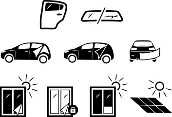 Solar and automotive service. Icons for design
