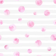 Tapeten Vector nahtloses Muster des Tupfens auf dem abgestreiften Hintergrund. Rosa Kreise und graue Striche. © Anastasia