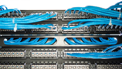 Network lan cable in rack cabinet