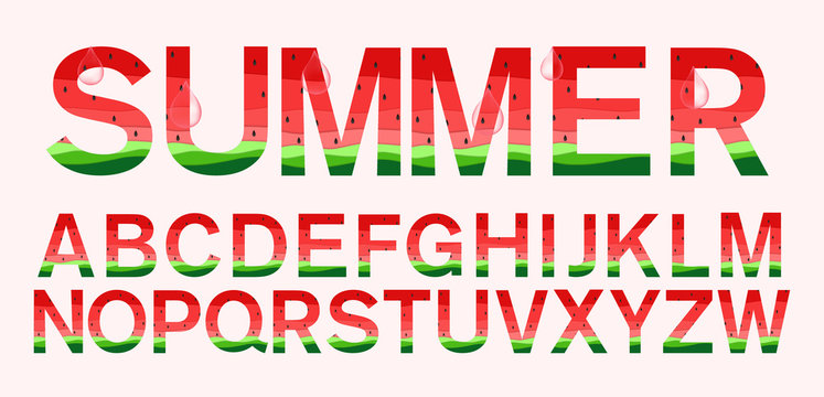 watermelon fonts in paper cut trendy style vector