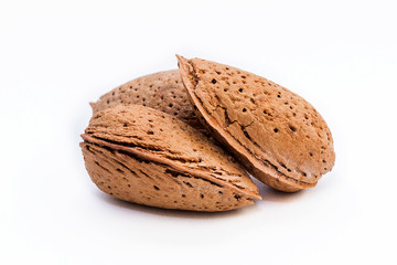 Almonds on white background