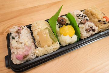Five varieties of Japanese sticky rice, or  known as 
