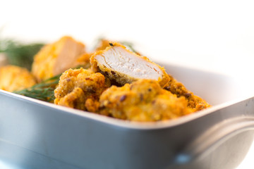 chicken fried in batter with dill