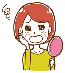 吹き出物に悩む女性のイラスト