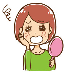 吹き出物に悩む女性のイラスト