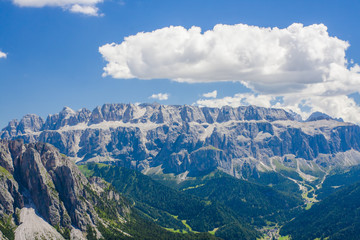 Alta Badia mountain view from Seceda, Italy Alps in the summer landscape