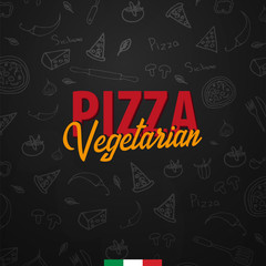 Fototapeta premium Pizza food menu for restaurant and cafe. Design banner with hand-drawn graphic elements in doodle style. Vector Illustration