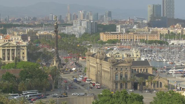 Barcelona with Aduana building and Columbus Monument