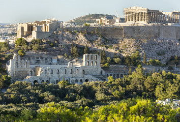 Naklejka premium view of the Athenian Acropolis, temple of Parthenon, Odeon of Herodus Atticus