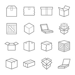 Box signs. Various boxes containers and boxes. line Icon set. Vector illustration. Editable Stroke