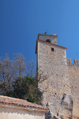 Angular tower of medieval castle. Guaita, San Marino