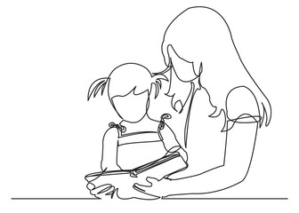 mother reads book to children