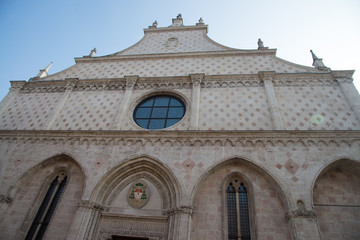 Fototapeta na wymiar The front of the Saint Mary Cathedral a Roman Catholic church in Vicenza in Veneto in northern Italy