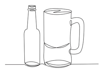 a bottle of beer and a mug