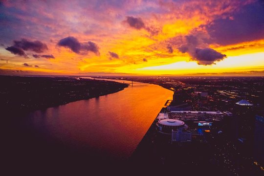colorful sunset over the Detroit River