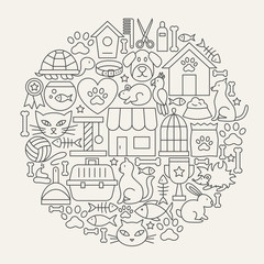 Fototapeta premium Pet Shop Line Icons Circle