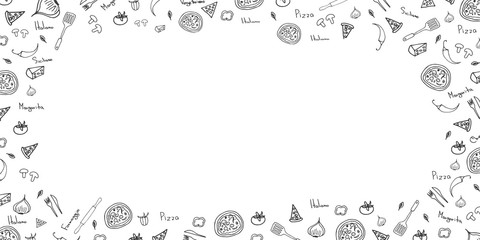 Pizza Pattern. Pizza Background in Doodle Style. Vector illustration