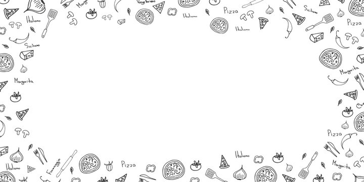 Pizza Pattern. Pizza Background in Doodle Style. Vector illustration