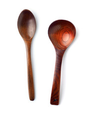 Set of wooden spoon on the white isolated background