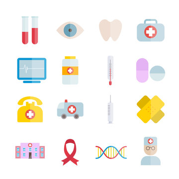 Collection of vector flat medical icons for web, mobile applications design