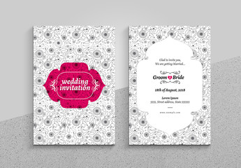 Wedding Invitation Card Layout with Floral Pattern