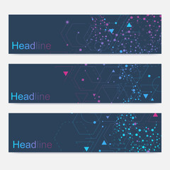 Scientific set of modern vector banners. DNA molecule structure with connected lines and dots. Science vector background. Medical, tecnology, chemistry design.