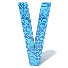 Conceptual blue light and dark square mosaic ceramic or glass tiles font isolated on white background. 3D illustration of bathroom or pool abstract texture pattern for education or spa concept design