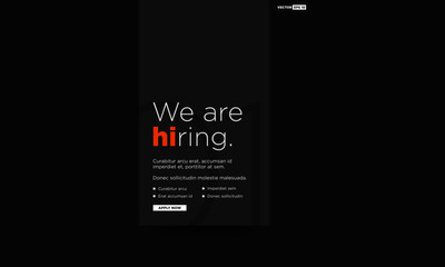 We're Hiring Typography with Hi Standing Out Poster Concept Template Text Box Design and Apply Button