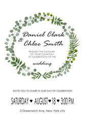 Wedding Invitation, rsvp modern card Design. Vector natural, botanical, elegant template.