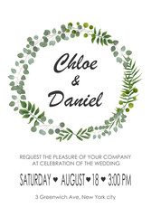 Wedding Invitation, rsvp modern card Design. Vector natural, botanical, elegant template.