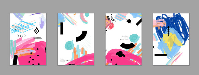 Abstract collage made with scribbles  markercanyon strokesblack geometric shapes