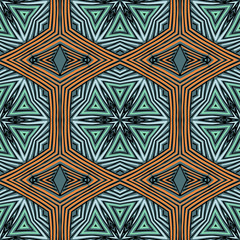 Seamless striped vector pattern with tribal and ethnic motifs