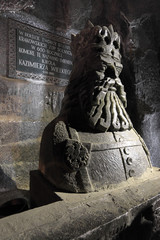 Historic Salt Mine in Wieliczka near Cracow, Poland - Casimir the Great Chamber, Statue of the Casimir III the Great - Kaziemierz Wielki - obrazy, fototapety, plakaty